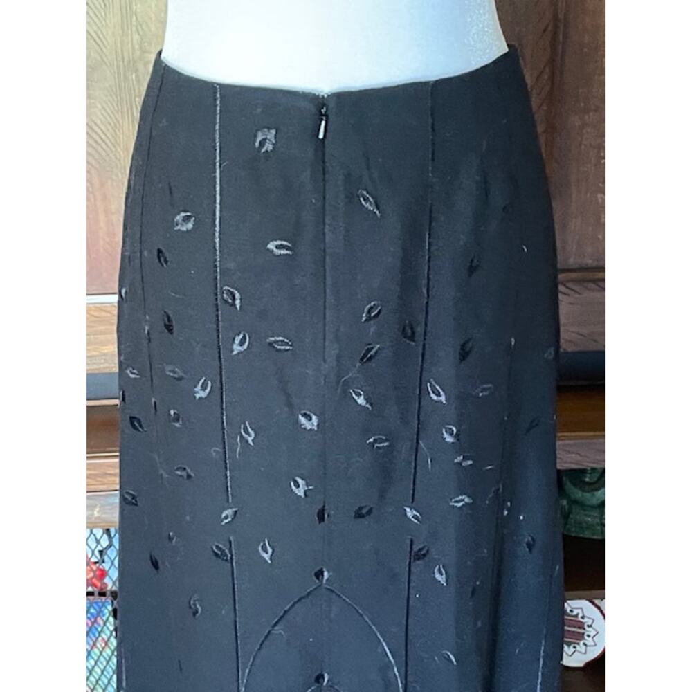 Talbots Black Label‎ Maxi Skirt Size 10 Black Wool w/ Black Embroidered Pattern - Picture 6 of 8